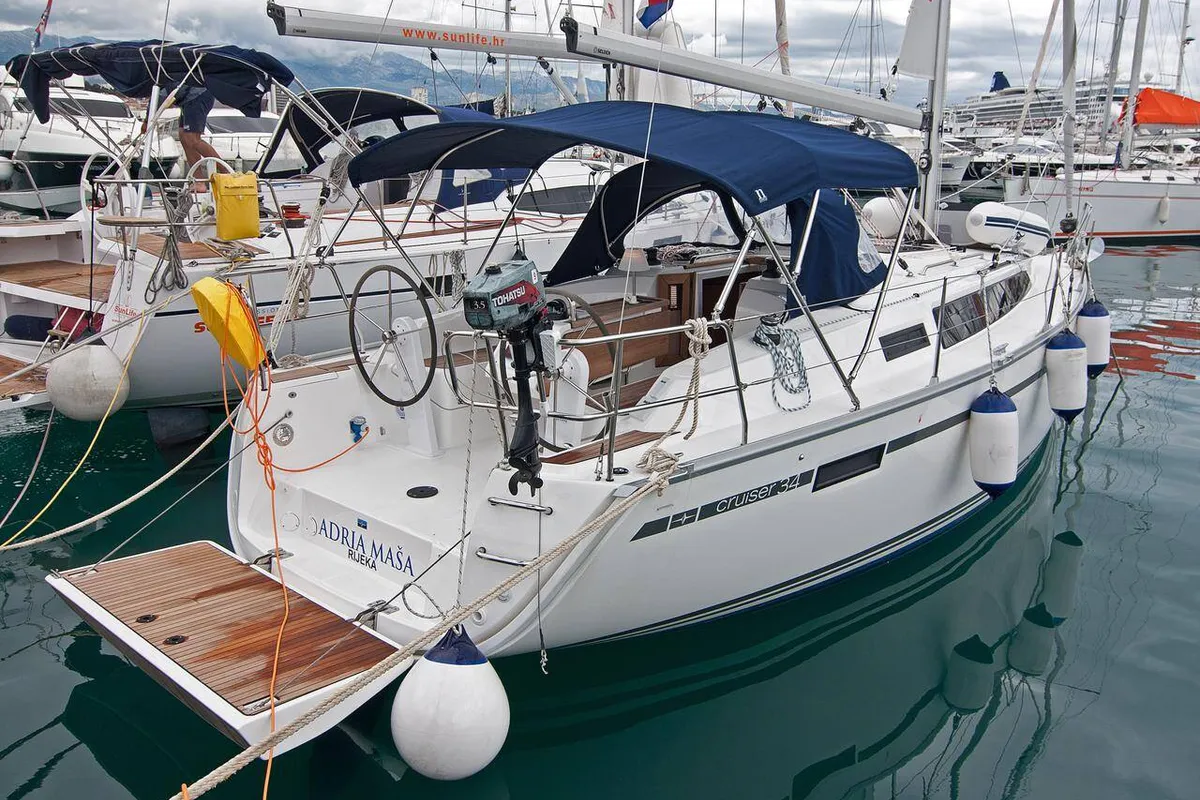 Exterior view of Adria Maša, a Bavaria Cruiser 34 sailboat at Split, Croatia