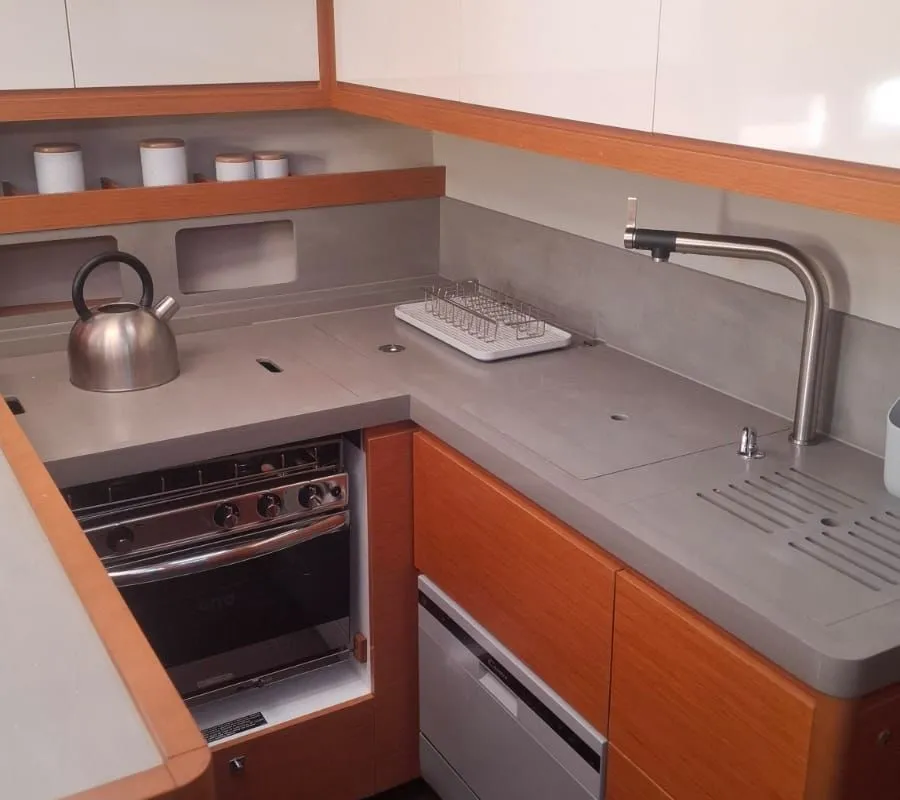 Galley of Atua, a Dufour 530 sailboat at Tonnarella, Italy