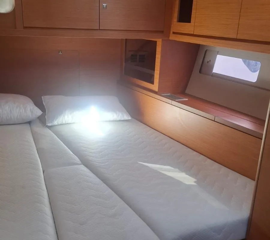 Cabin on Atua, a Dufour 530 sailboat at Tonnarella, Italy