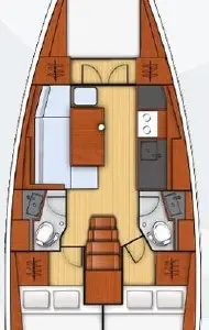 Floor plan of Bohemian Rapsody, a Beneteau Oceanis 38.1 sailboat at Palma de Mallorca, Spain