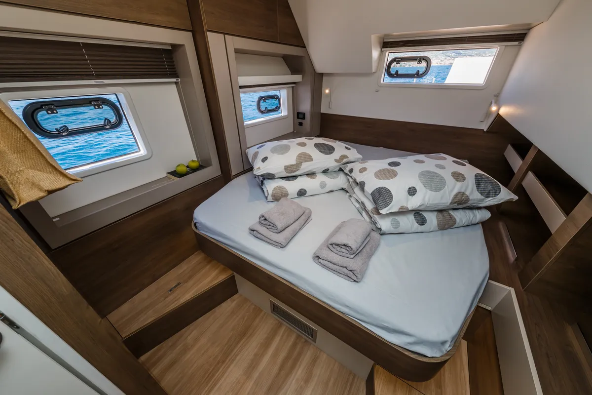 Cabin on Sunshine, a Bali 4.6 catamaran at Seget Donji, Croatia
