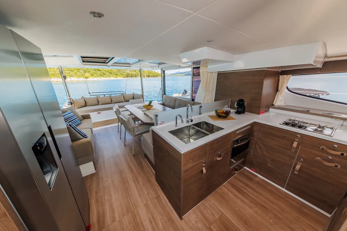 Galley of Sunshine, a Bali 4.6 catamaran at Seget Donji, Croatia