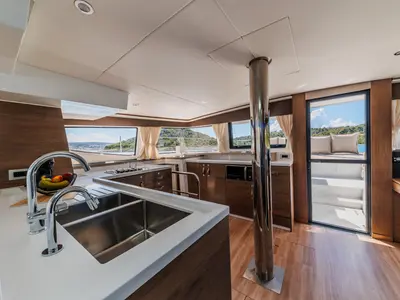 Galley of Sunshine, a Bali 4.6 catamaran at Seget Donji, Croatia