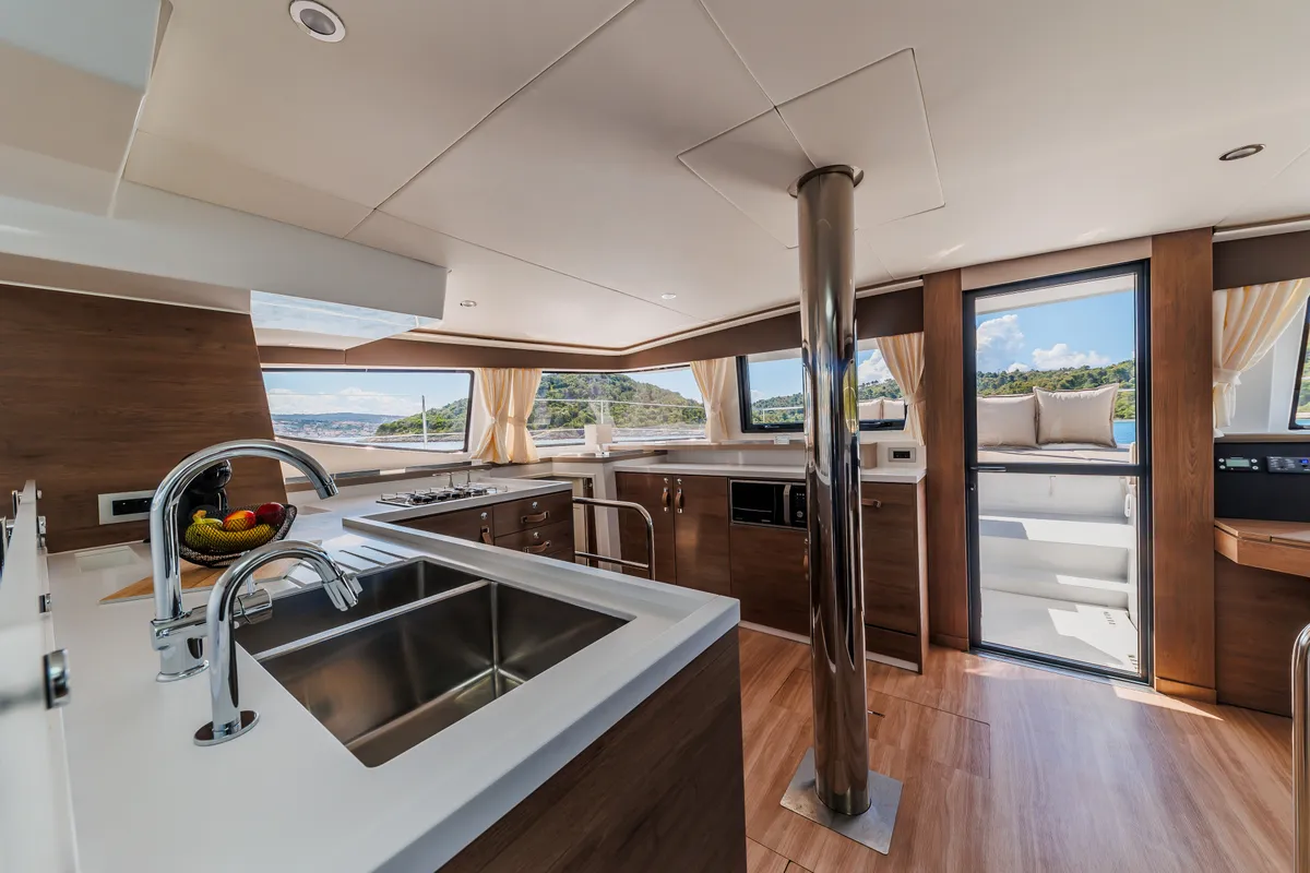 Galley of Sunshine, a Bali 4.6 catamaran at Seget Donji, Croatia
