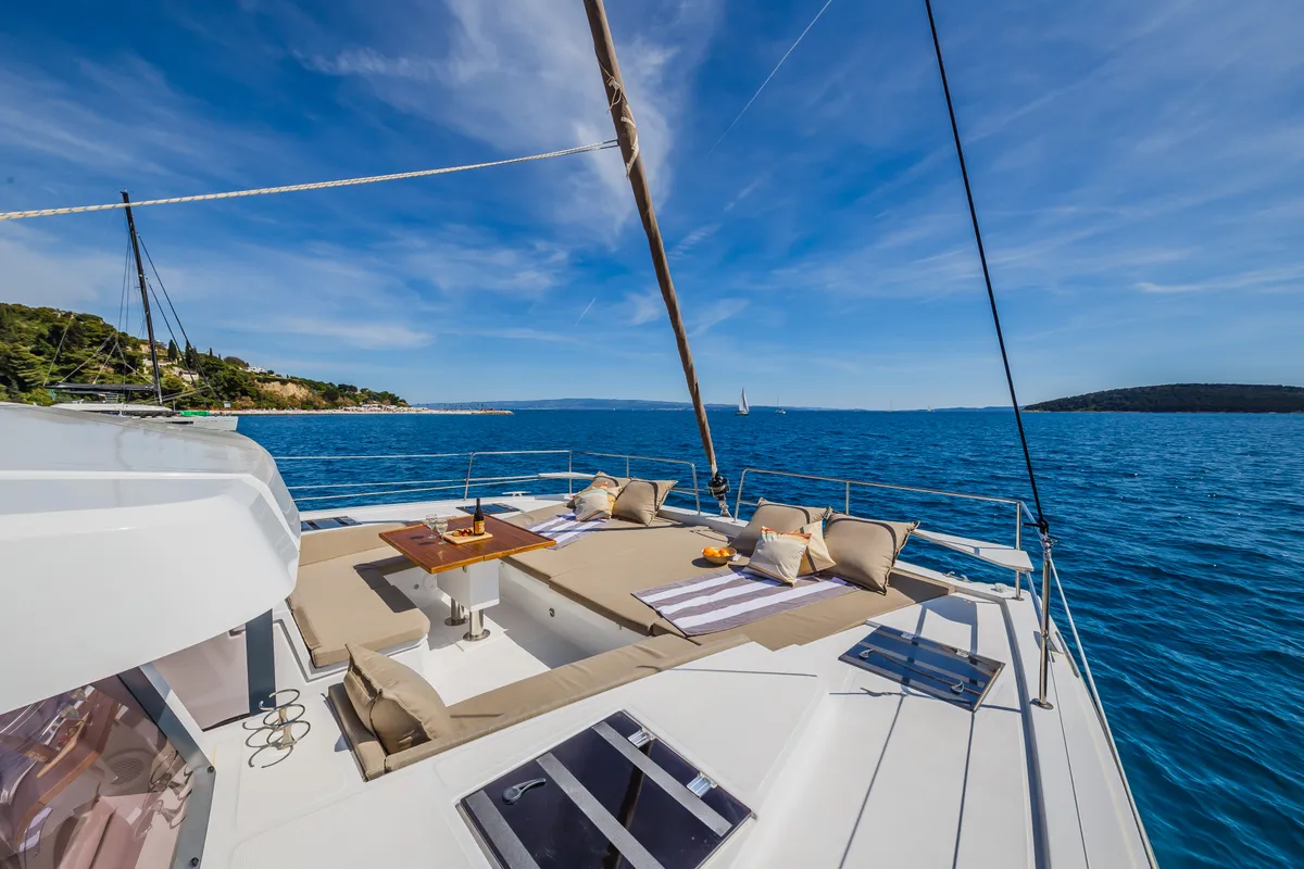 Deck of Sunshine, a Bali 4.6 catamaran at Seget Donji, Croatia