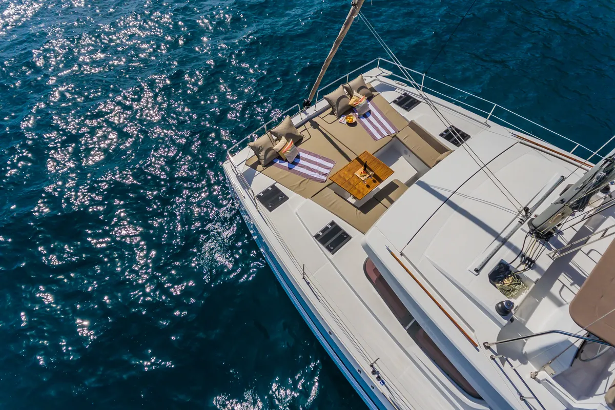 Deck of Sunshine, a Bali 4.6 catamaran at Seget Donji, Croatia