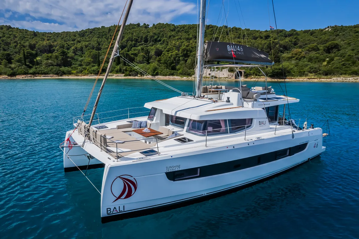Exterior view of Sunshine, a Bali 4.6 catamaran at Seget Donji, Croatia