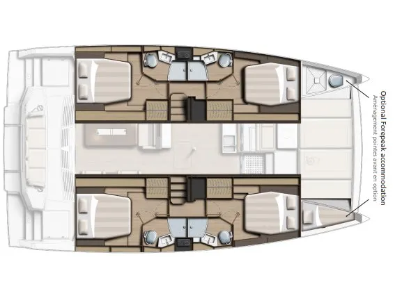 Floor plan of Tiraminelli, a Bali 4.4 catamaran at Palma de Mallorca, Spain