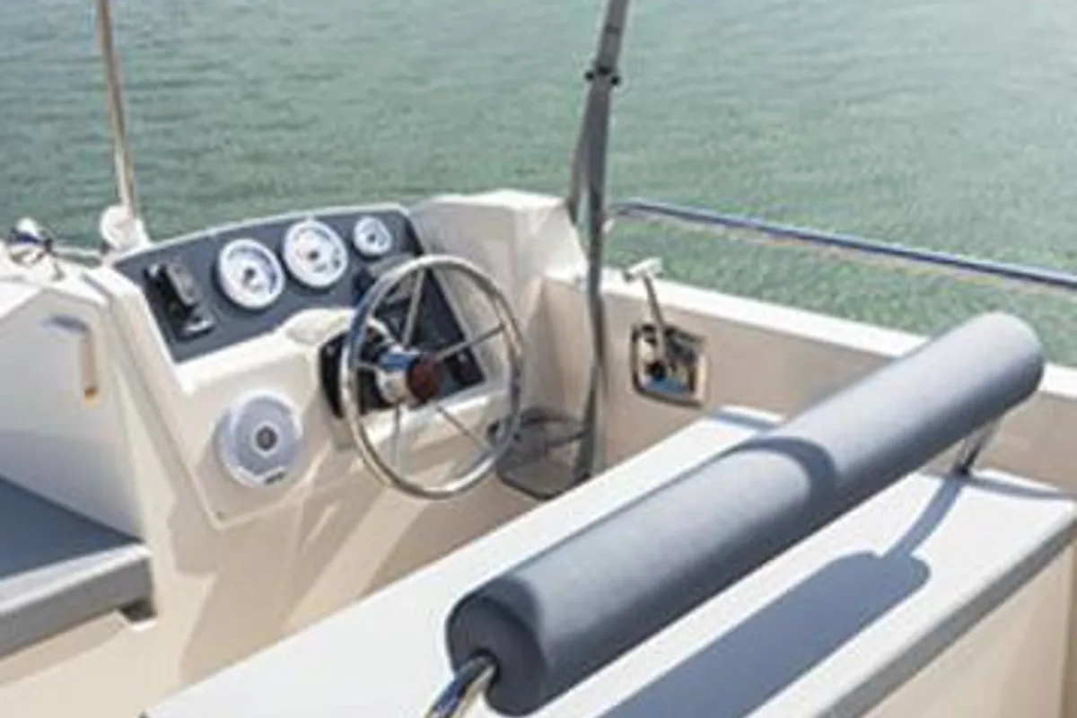 Cockpit of Horizon V, a Cygnet Horizon 5 motorboat at Hesse, France