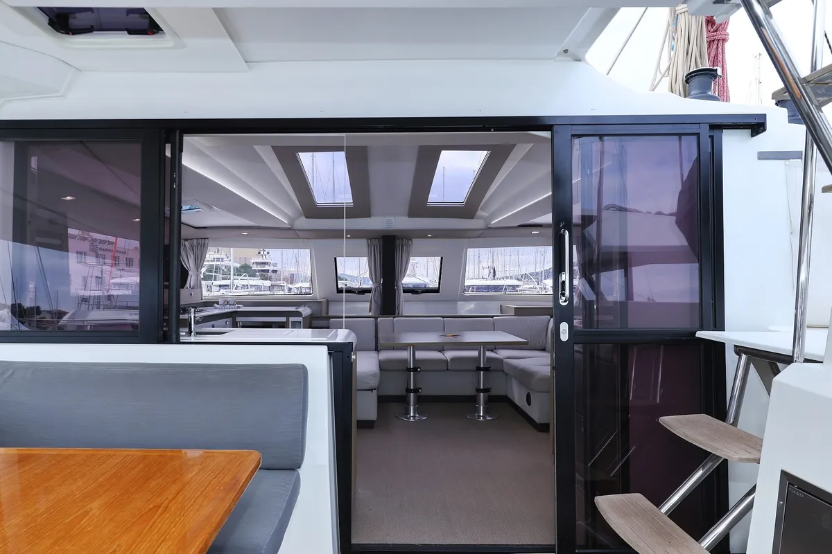 Salon of Sun Office, a Fountaine Pajot Elba 45 - 4 + 2 cab. catamaran at Trogir, Croatia