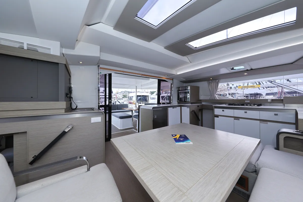 Salon of Sun Office, a Fountaine Pajot Elba 45 - 4 + 2 cab. catamaran at Trogir, Croatia