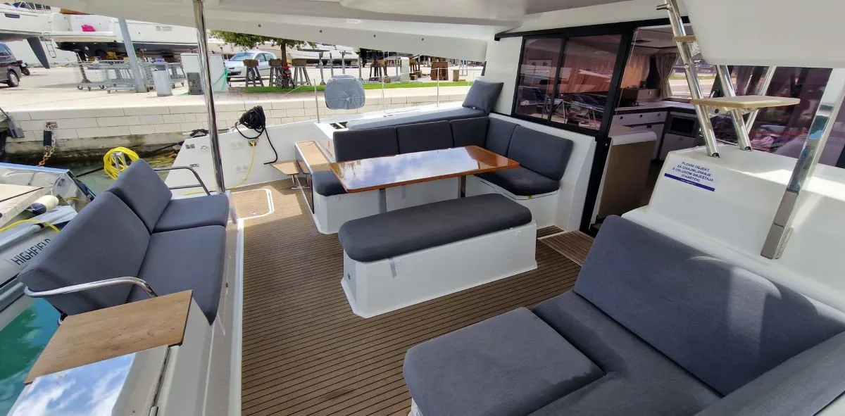 Deck of Sun Office, a Fountaine Pajot Elba 45 - 4 + 2 cab. catamaran at Trogir, Croatia