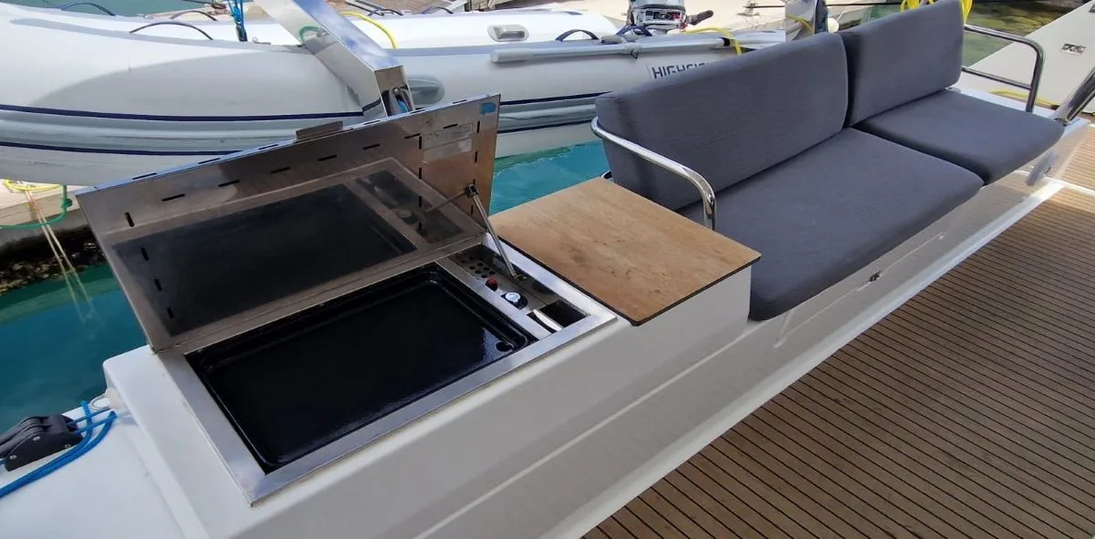Deck of Sun Office, a Fountaine Pajot Elba 45 - 4 + 2 cab. catamaran at Trogir, Croatia