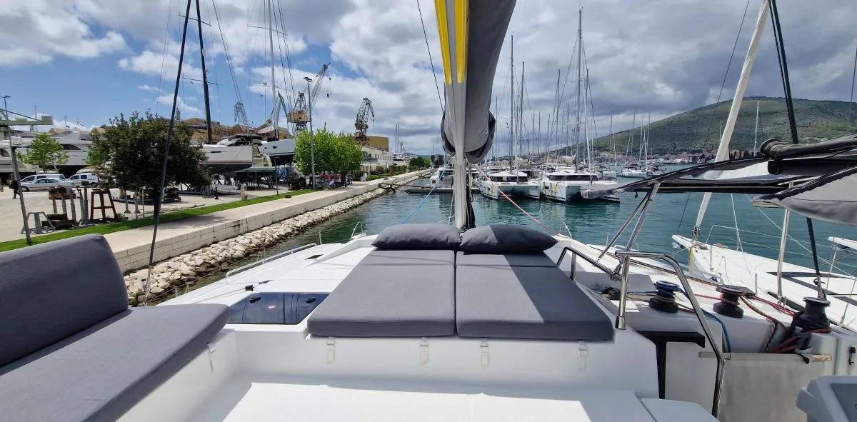 Deck of Sun Office, a Fountaine Pajot Elba 45 - 4 + 2 cab. catamaran at Trogir, Croatia