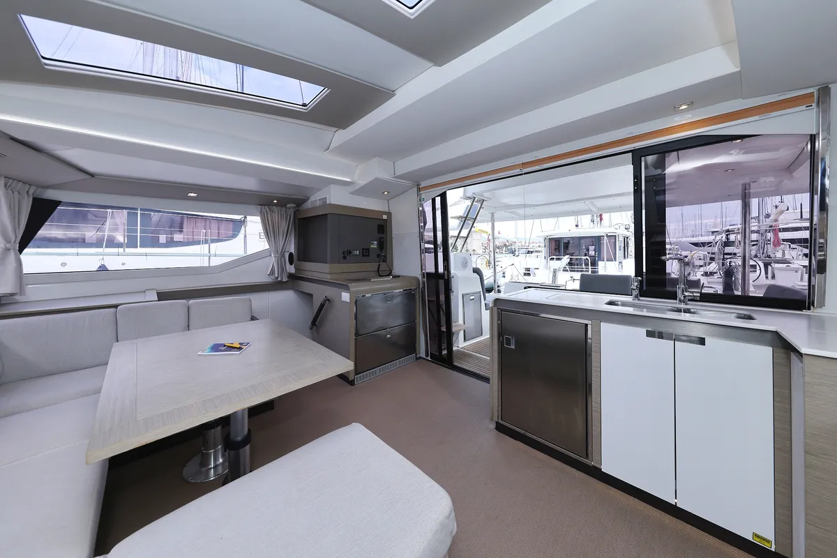 Salon of Sun Office, a Fountaine Pajot Elba 45 - 4 + 2 cab. catamaran at Trogir, Croatia