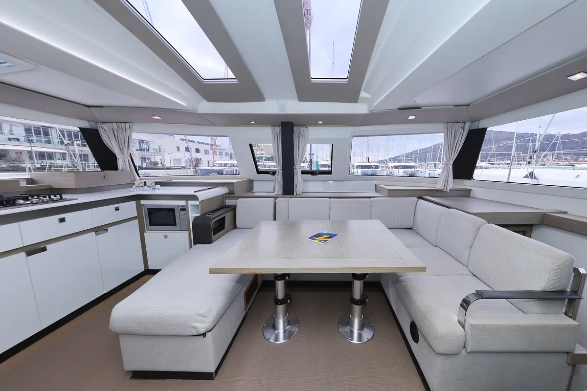 Salon of Sun Office, a Fountaine Pajot Elba 45 - 4 + 2 cab. catamaran at Trogir, Croatia