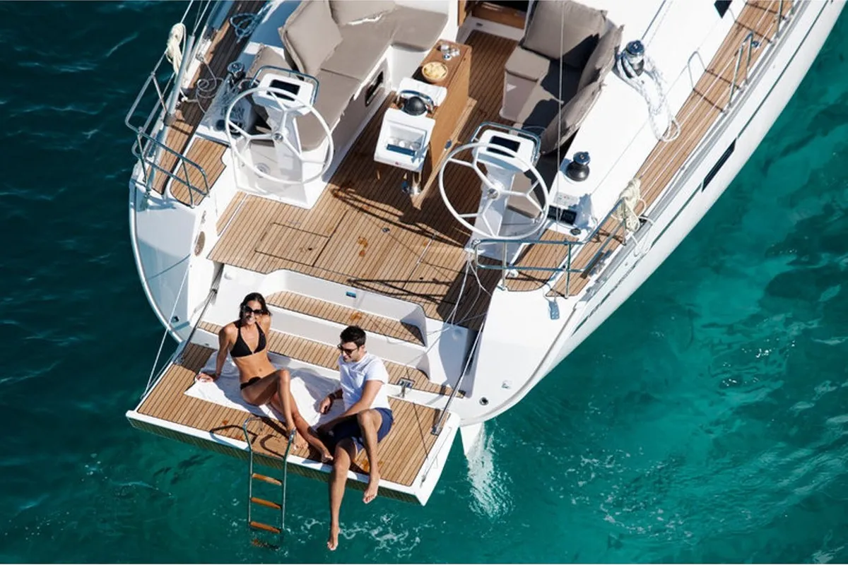 Exterior view of Amore Bavaria 46 Cruiser, a Bavaria 46 Cruiser sailboat at Municipal Unit of Lefkada, Greece