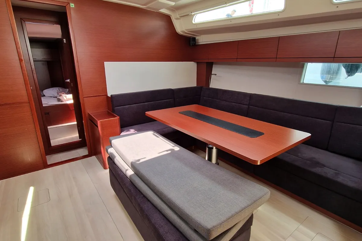 Salon of Moby Dick, a Hanse 508 sailboat at Thessaloniki, Greece