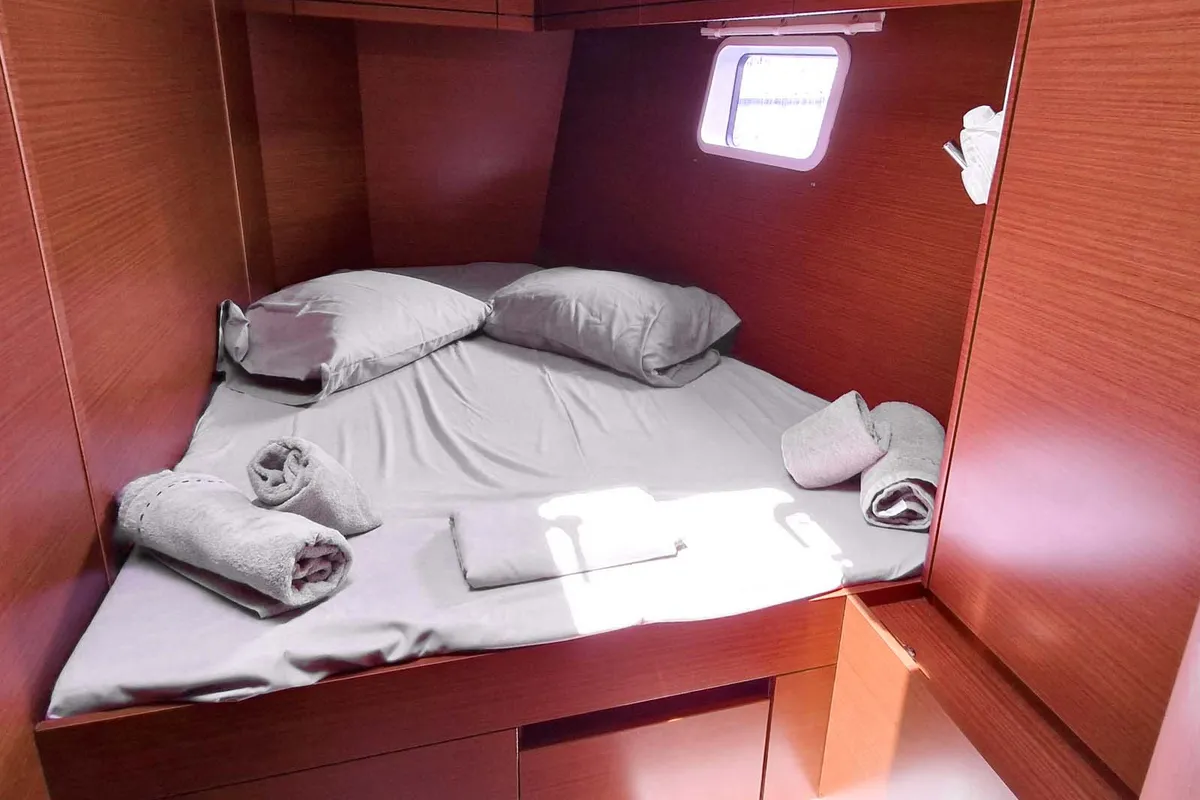 Cabin on Moby Dick, a Hanse 508 sailboat at Thessaloniki, Greece