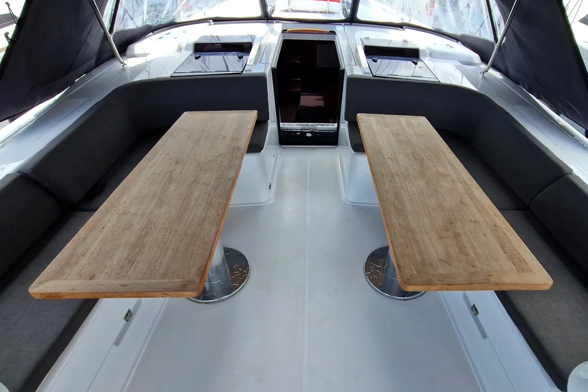 Deck of Moby Dick, a Hanse 508 sailboat at Thessaloniki, Greece