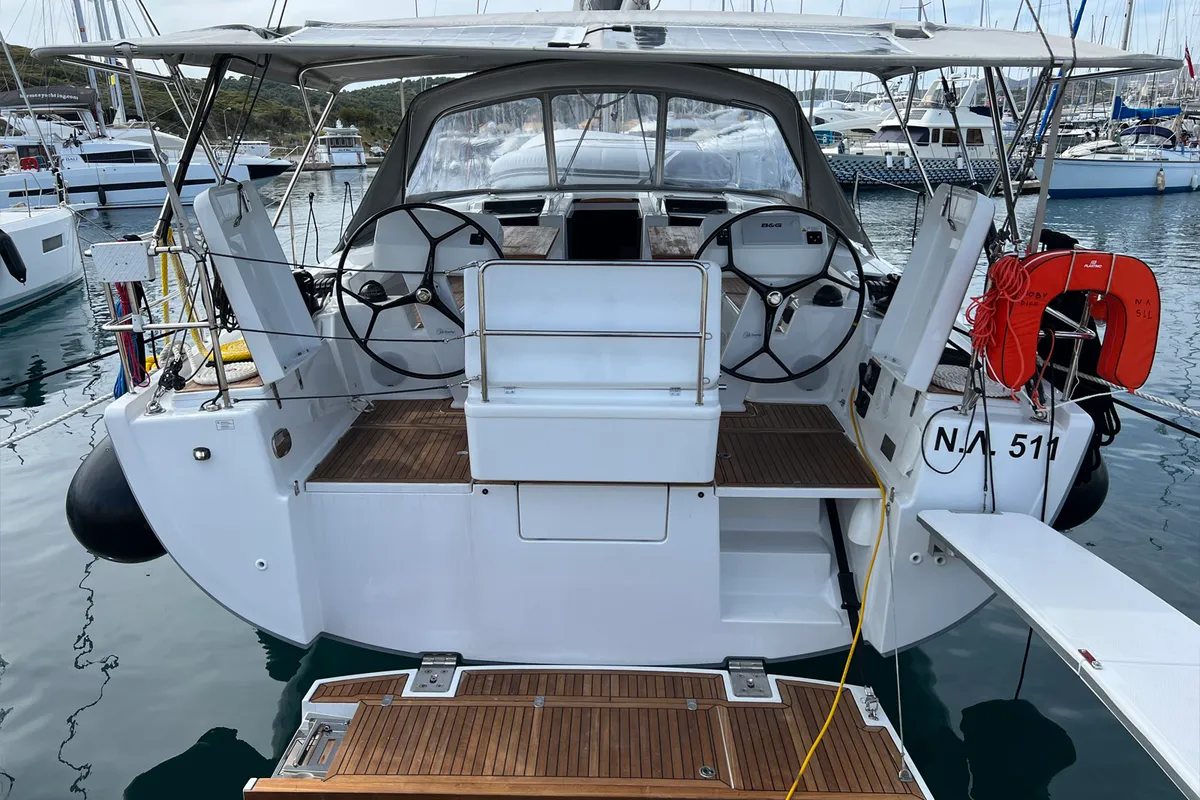 Deck of Moby Dick, a Hanse 508 sailboat at Thessaloniki, Greece