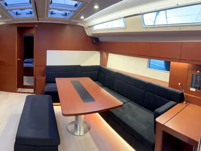 Salon of Moby Dick, a Hanse 508 sailboat at Thessaloniki, Greece