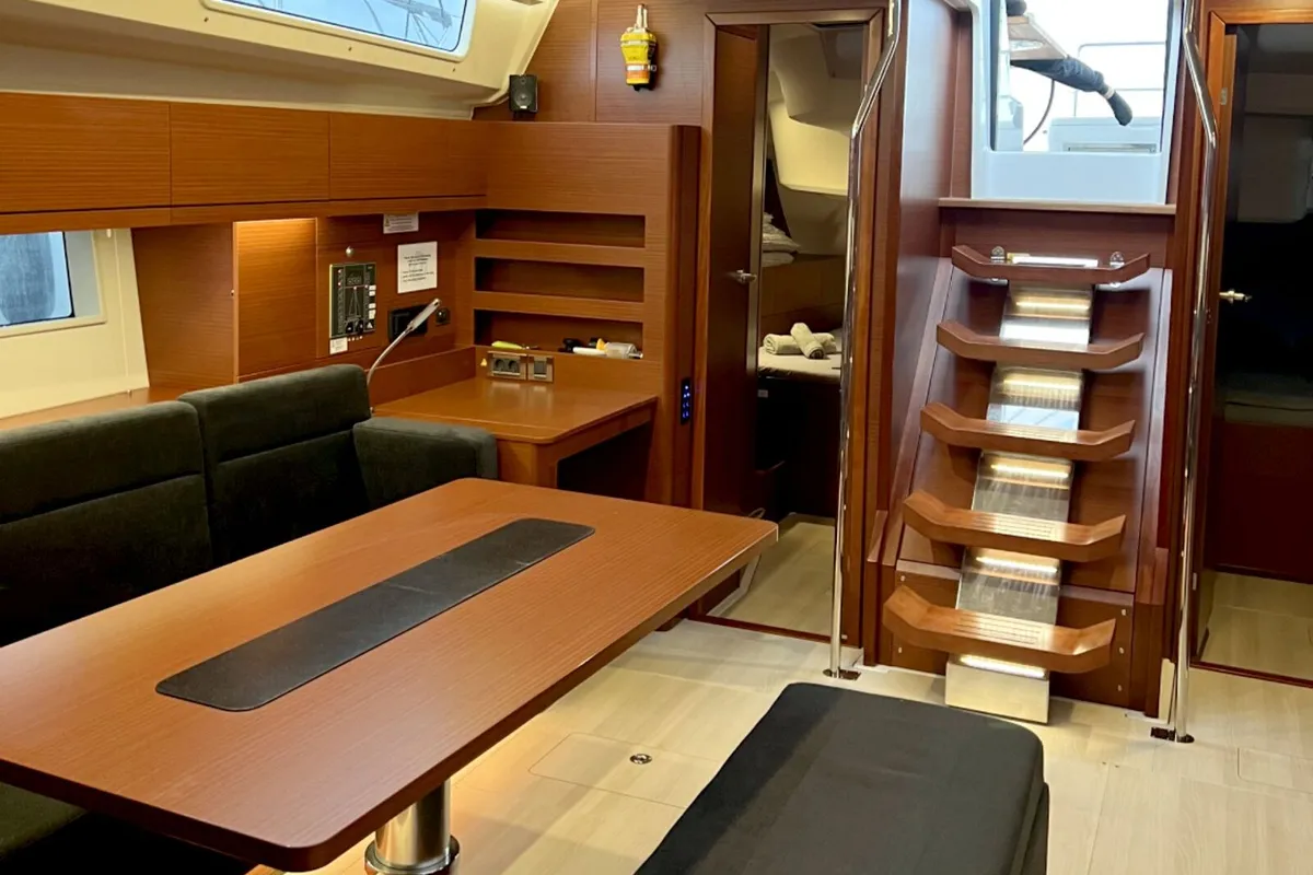 Salon of Moby Dick, a Hanse 508 sailboat at Thessaloniki, Greece