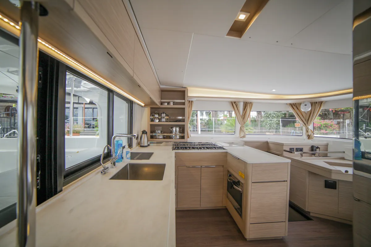 Galley of Sail Pegasus, a Lagoon 46 catamaran at Fethiye, Turkey