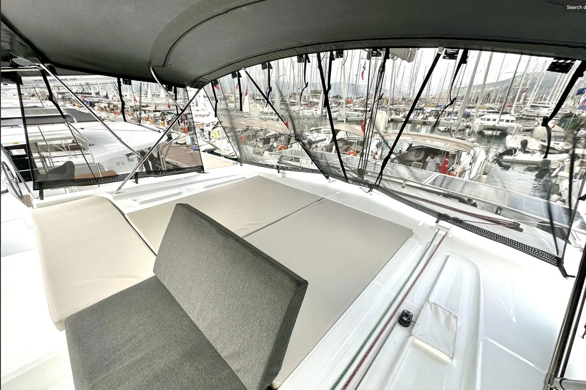 Deck of Sail Pegasus, a Lagoon 46 catamaran at Fethiye, Turkey