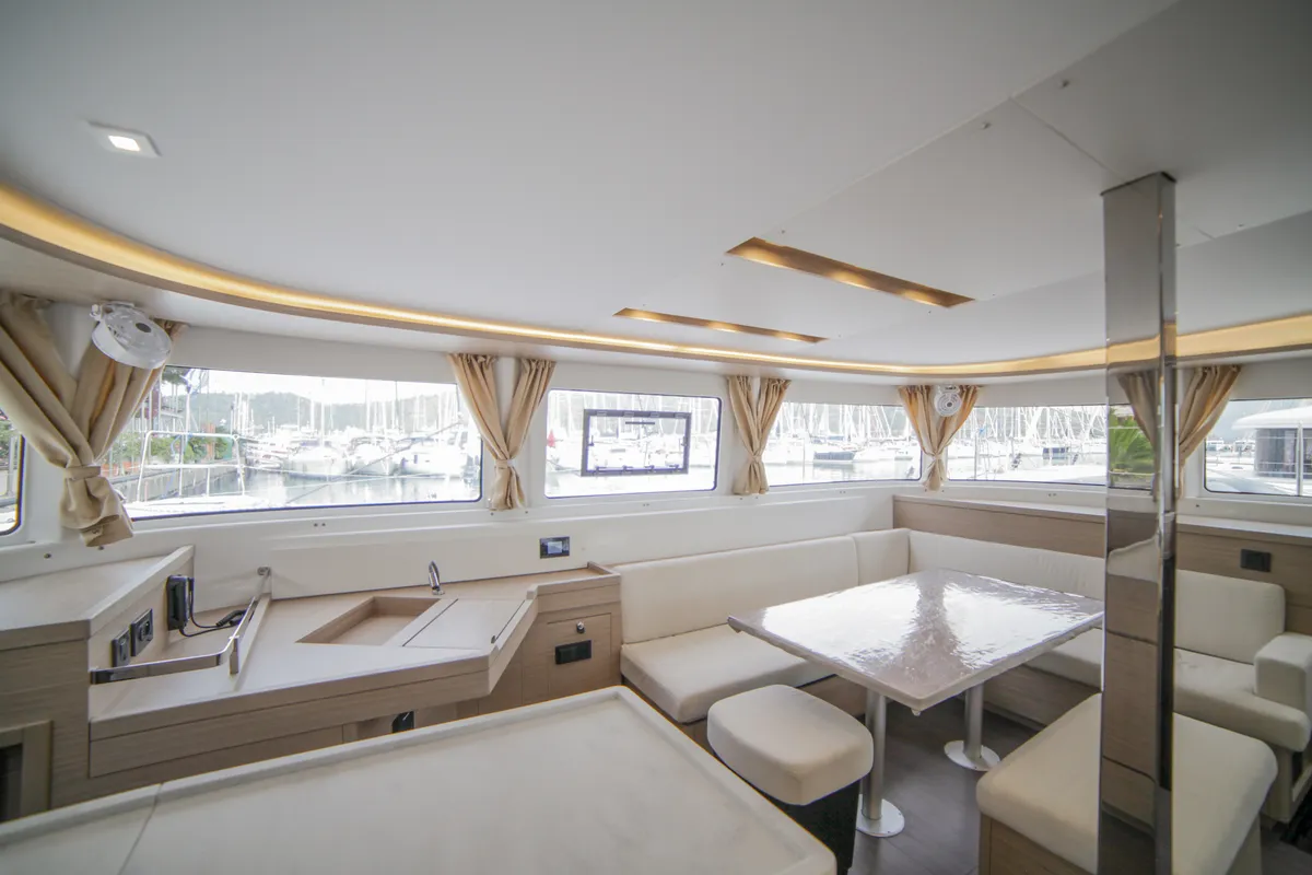 Salon of Sail Pegasus, a Lagoon 46 catamaran at Fethiye, Turkey