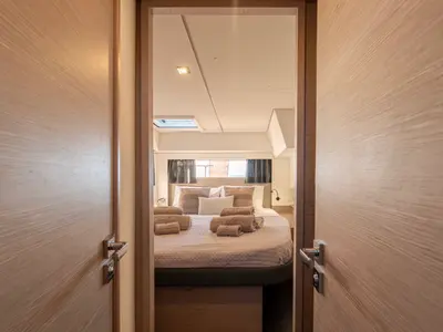 Cabin on PHOEBE, a Fountaine Pajot Elba 45 catamaran at Municipal Unit of Lefkada, Greece