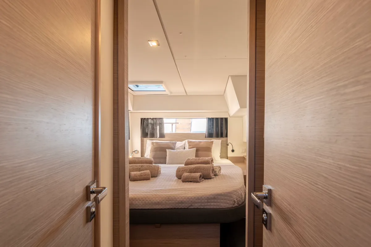 Cabin on PHOEBE, a Fountaine Pajot Elba 45 catamaran at Municipal Unit of Lefkada, Greece