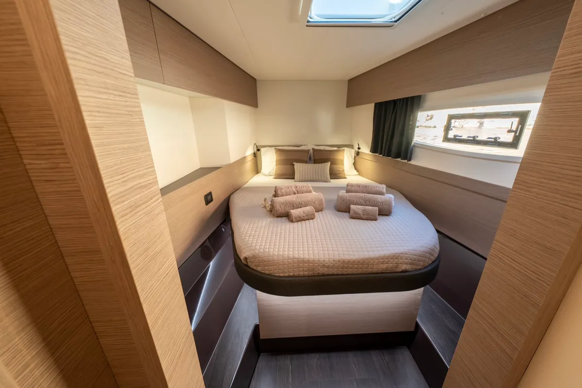 Cabin on PHOEBE, a Fountaine Pajot Elba 45 catamaran at Municipal Unit of Lefkada, Greece