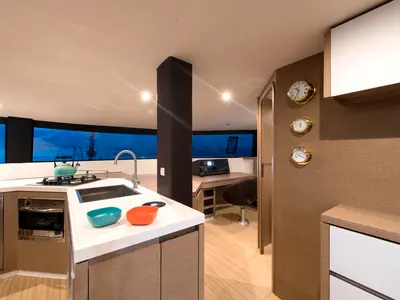 Galley of L'Octant, a NEEL 51 sailboat at Ajaccio, France
