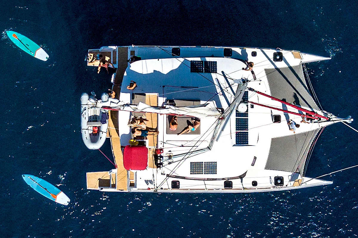 Exterior view of L'Octant, a NEEL 51 sailboat at Ajaccio, France