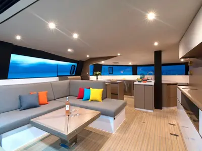 Salon of L'Octant, a NEEL 51 sailboat at Ajaccio, France