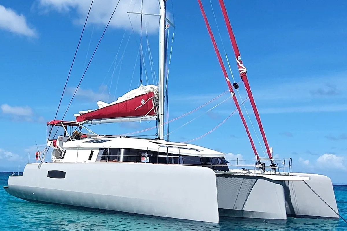 Exterior view of L'Octant, a NEEL 51 sailboat at Ajaccio, France