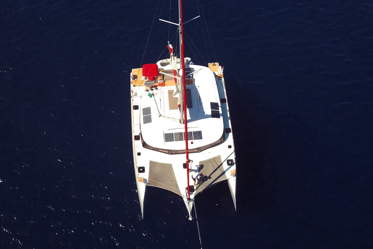 Exterior view of L'Octant, a NEEL 51 sailboat at Ajaccio, France