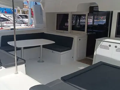 Deck of Lagoon 450 Fly, a catamaran at Tonnarella, Italy