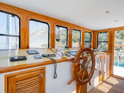 Cockpit of Admiral, a Custom Made Admiral motor yacht at Bodrum, Turkey