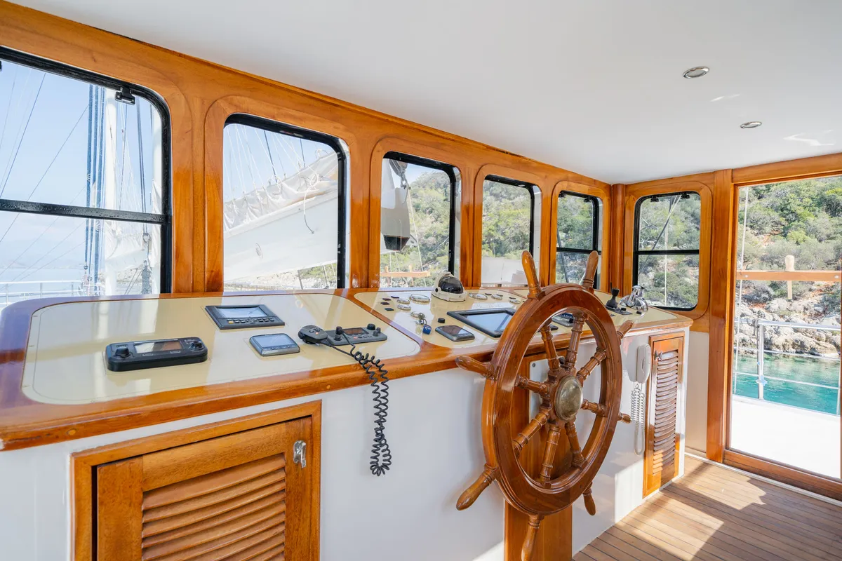 Cockpit of Admiral, a Custom Made Admiral motor yacht at Bodrum, Turkey