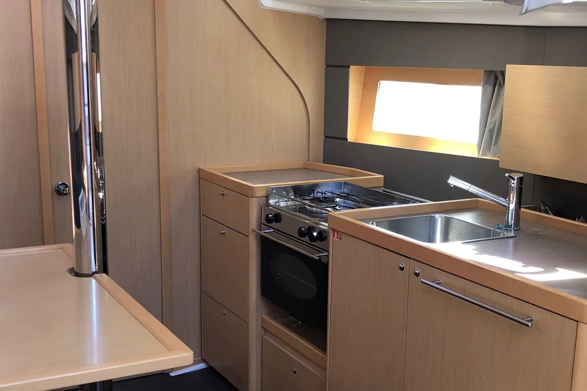 Galley of Amaral, a Beneteau Oceanis 38 sailboat at Salerno, Italy