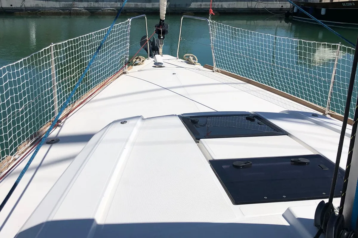 Deck of Amaral, a Beneteau Oceanis 38 sailboat at Salerno, Italy