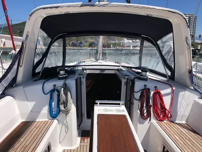 Cockpit of Amaral, a Beneteau Oceanis 38 sailboat at Salerno, Italy