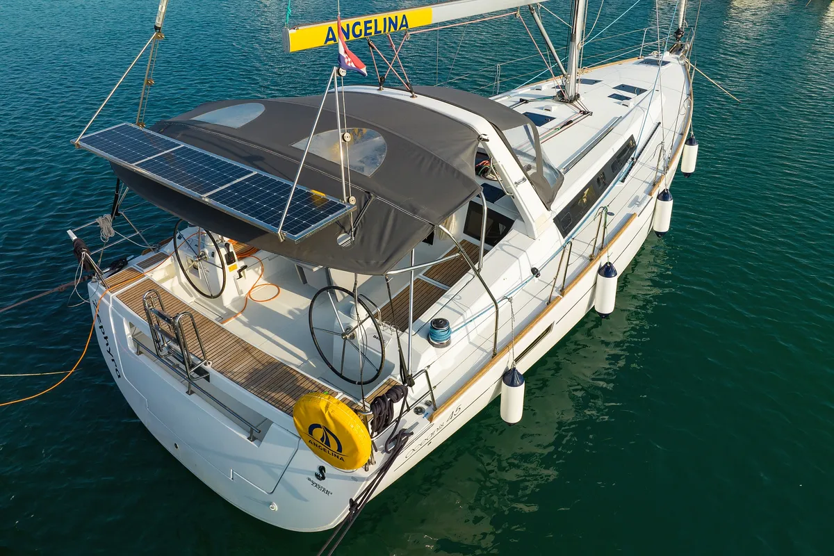 Exterior view of Zephyra, a Beneteau Oceanis 45 sailboat at Sukošan, Croatia