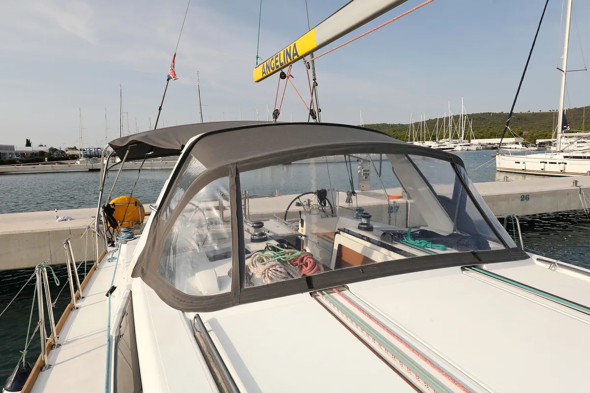 Exterior view of Zephyra, a Beneteau Oceanis 45 sailboat at Sukošan, Croatia