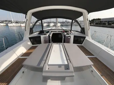 Deck of Zephyra, a Beneteau Oceanis 45 sailboat at Sukošan, Croatia
