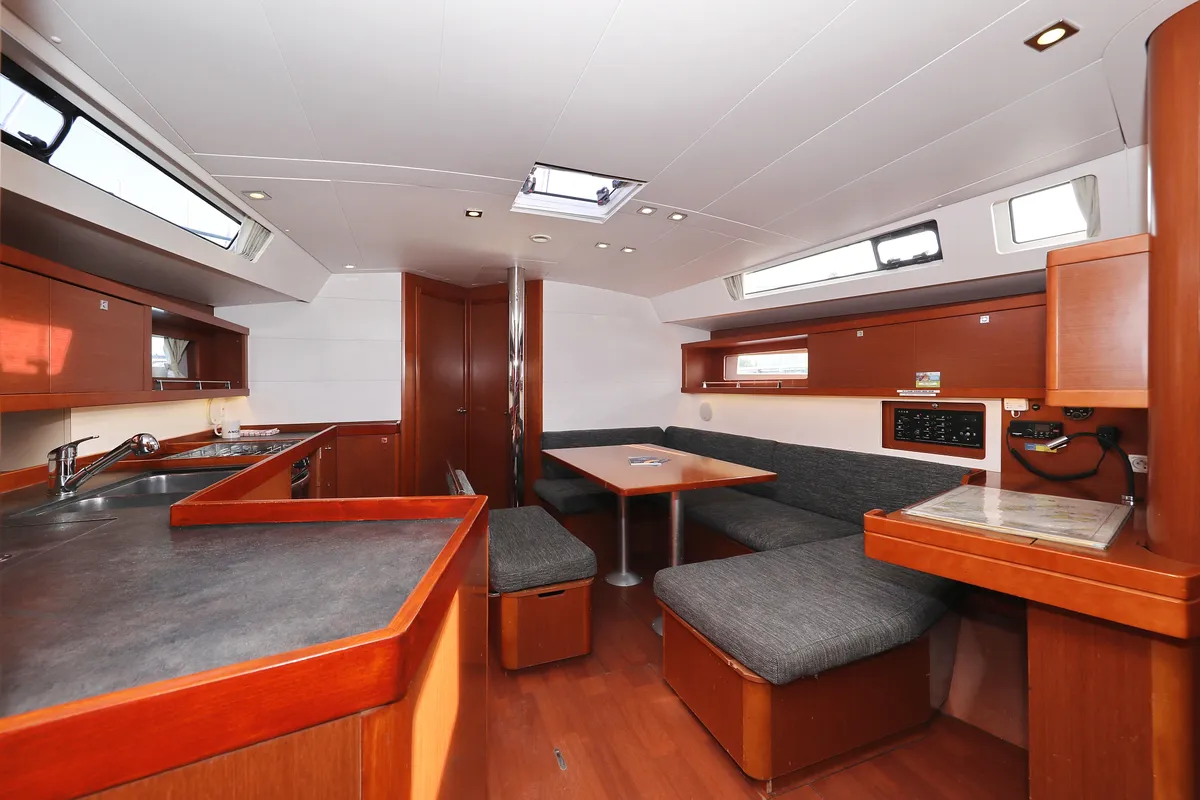 Salon of Zephyra, a Beneteau Oceanis 45 sailboat at Sukošan, Croatia