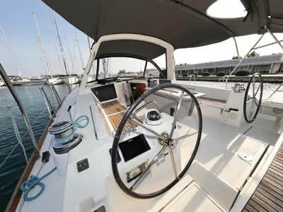 Cockpit of Zephyra, a Beneteau Oceanis 45 sailboat at Sukošan, Croatia