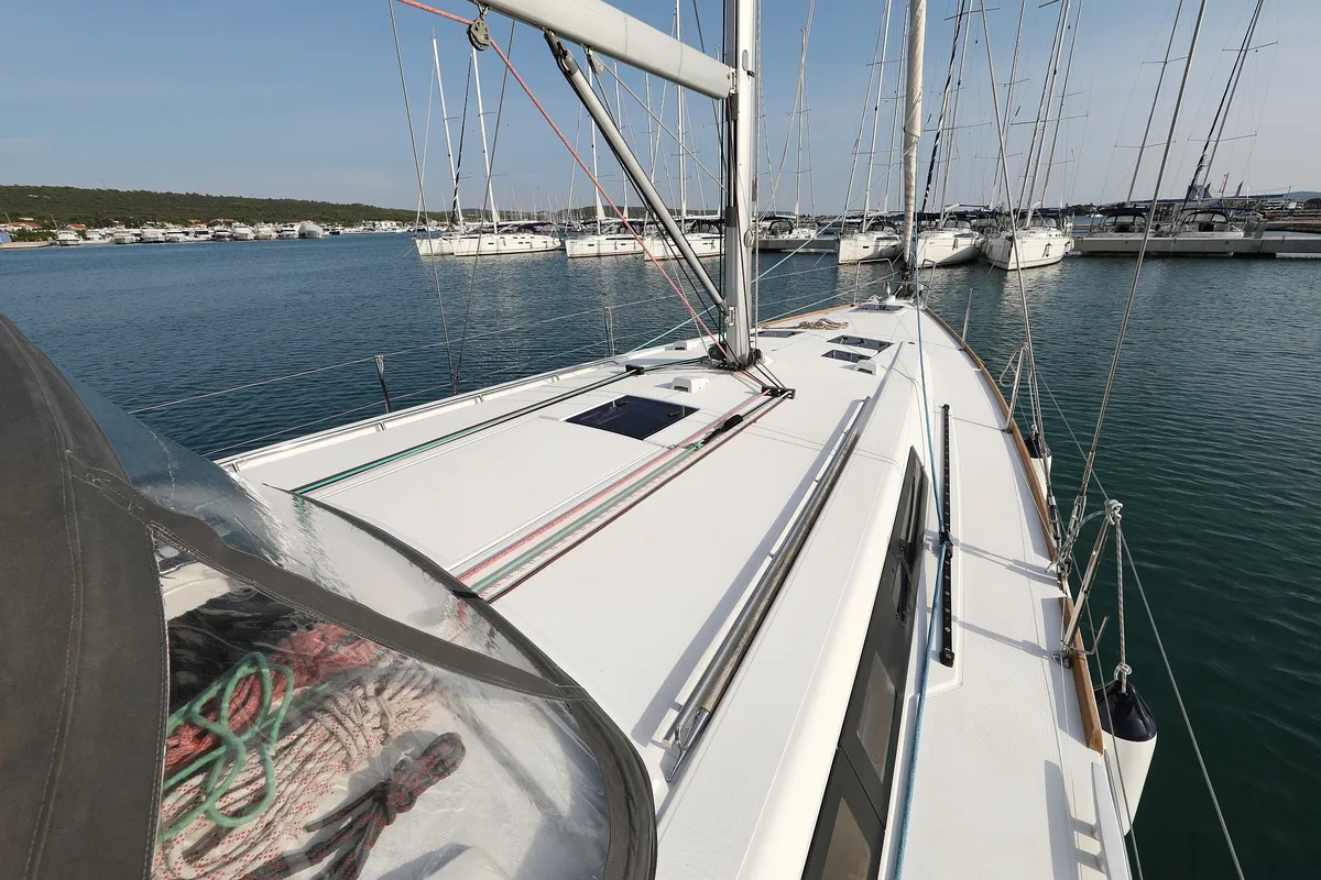 Deck of Zephyra, a Beneteau Oceanis 45 sailboat at Sukošan, Croatia